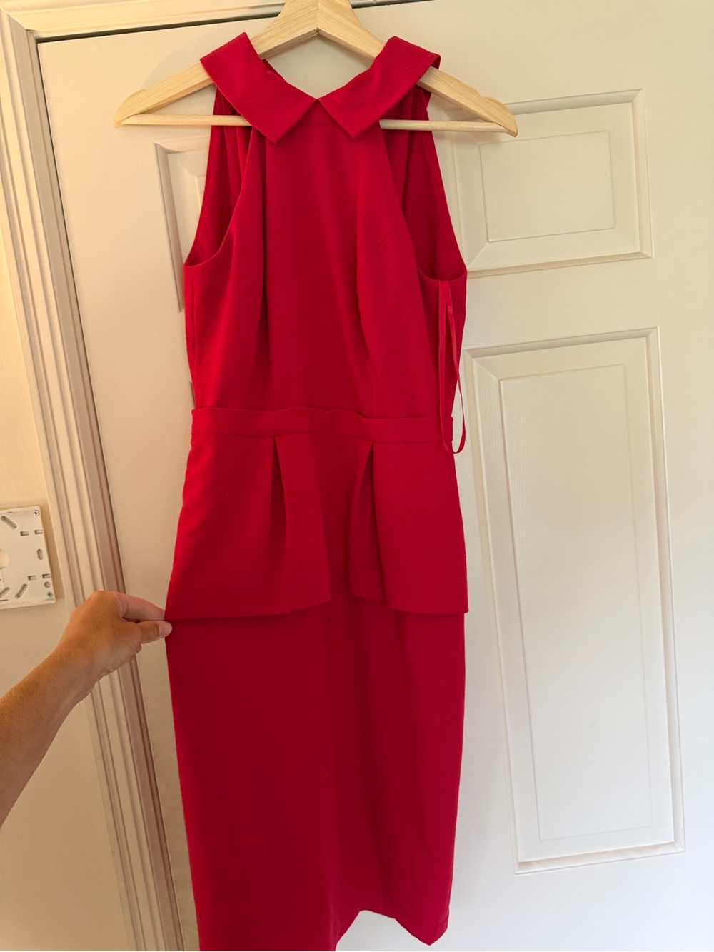 BCBGMaxAzria Red Sleeveless Peplum Midi Dress with Collar